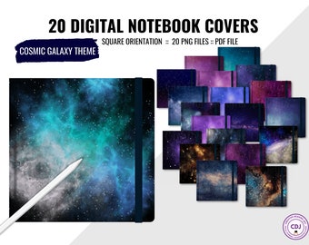 Cosmic Galaxy Digital Notebook Covers: Square Planner Backgrounds (PDF, PNG)