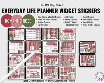Romantic Rose Planner Stickers: 1160+ Digital Widgets (PNG, GoodNotes)