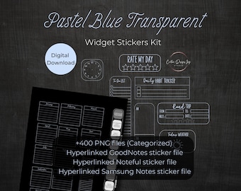 Pastel Blue Planner Stickers | Dark Mode, Transparent PNG (Digital Download)