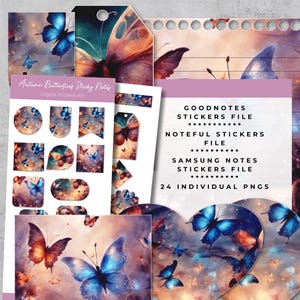 Autumn Butterflies Sticky Notes Digital Realistic Stickers, Goodnotes, Noteful, and Samsung Notes files included