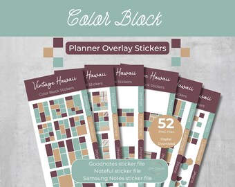 Vintage Hawaii Color Block Stickers: Digital Planner Overlays (PNG Files)