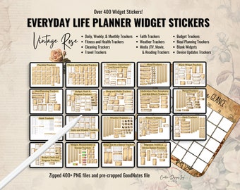 Widget Stickers for Digital Planners, Vintage Rose