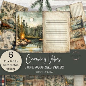 Camping Vibes-pagina's met ongewenste dagboeken | Horizontaal | Zes pagina's van 11 x 8,5 inch | Afdrukbaar