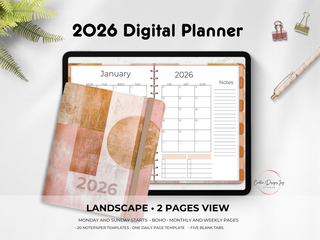2026 Landscape Digital Planner: Monthly, Weekly, Boho Vibes (PDF) - Etsy