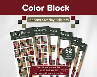 Merry Moments Color Block Planner Christmas Stickers: Goodnotes, Noteful, Samsung Notes (PNG Digital Download)