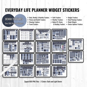 Denim Digital Planner Stickers: 800+ Widget Stickers (PNG, GoodNotes)