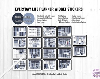 Denim Digital Planner Stickers: 800+ Widget Stickers (PNG, GoodNotes)