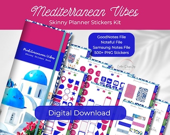 Mediterranean Planner Stickers Kit, Digital Download, Skinny Sticker Book for Goodnotes, Noteful,  Samsung Notes