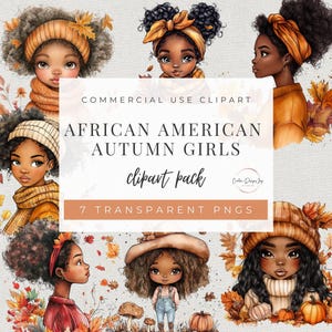Autumn African American Girls | Clipart Illustrations | PNG Files | Personal and Commercial Use