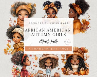 Chicas afroamericanas en otoño / Ilustraciones prediseñadas / Archivos PNG / Uso personal y comercial