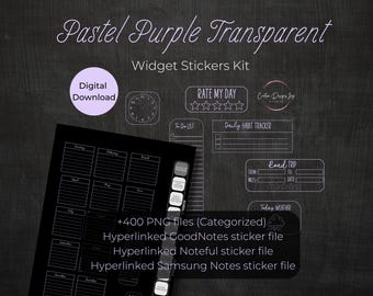 Pastel Purple Digital Planner Stickers: Dark Mode Widgets, PNG Files (Digital Download)