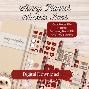 Cozy Hedgehog Digital Planner Sidekick | Skinny Sticker Book, Páginas de Álbum de Memórias, Diário, Goodnotes, Noteful e Arquivos Samsung Notes