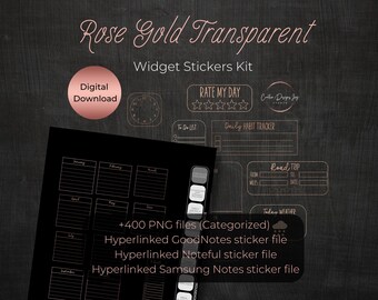 Rose Gold Digital Planner Stickers: Transparent PNG Widgets (GoodNotes File) (Digital Download