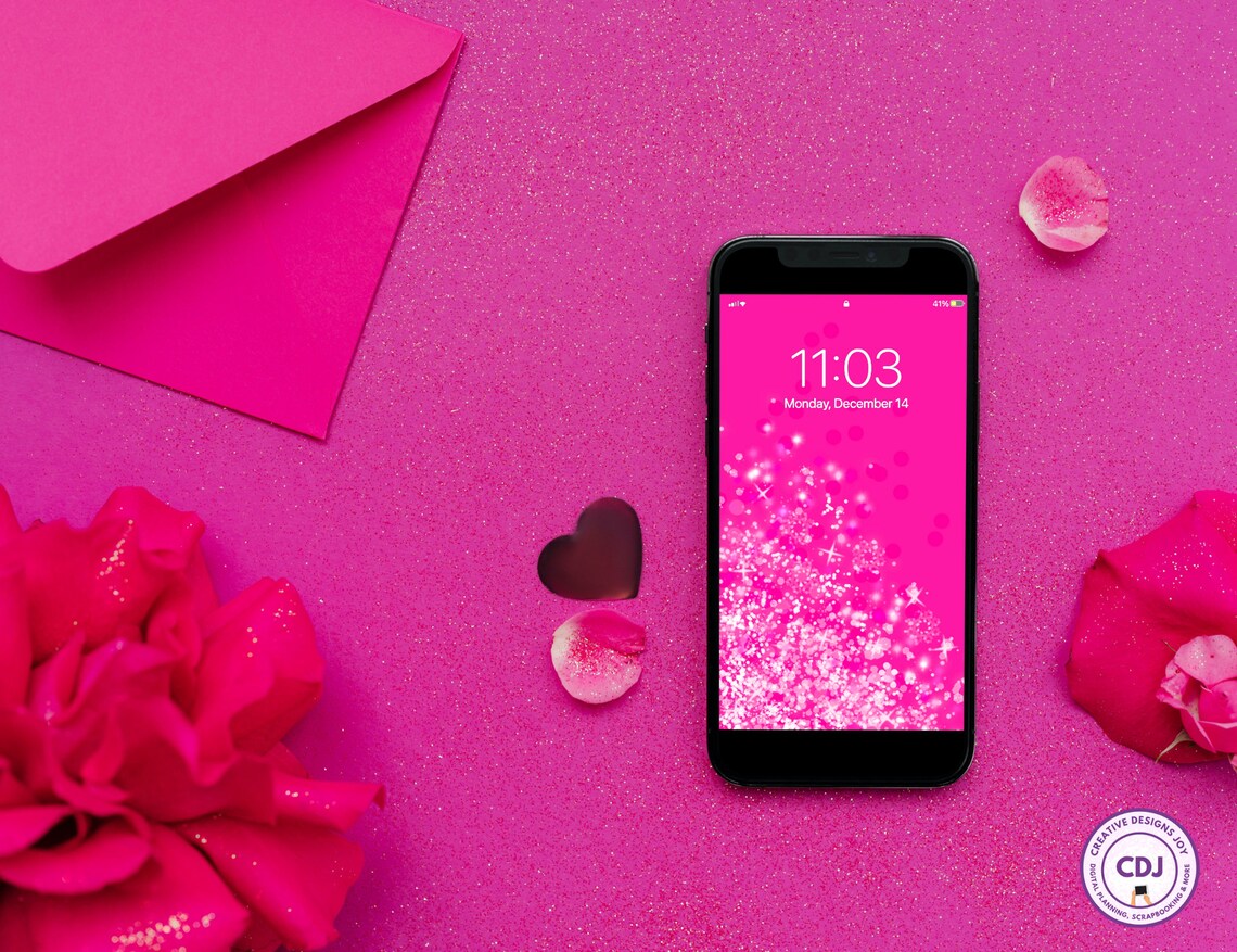 Hot Pink Phone Wallpaper Glitter Hot Pink Background Digital Etsy