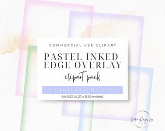 A4 Pastel Inked Edge Junk Journal Overlay, Four PNG files