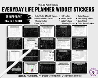 Widget Stickers Transparent Black White Digital Planner Stickers for Light or Dark Mode Planners or Journals Stamps