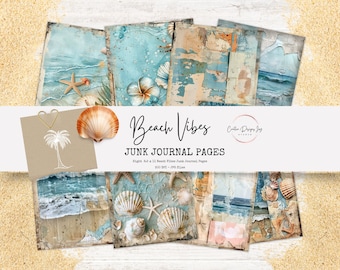 Beach Vibes Junk Journal Pages, US letter, Eight 8.5 x 11 pages, Printable