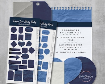 Indigo Blue Sticky Notes Clipart: Digital Planner Stickers (PNG)
