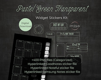 Pastel Green Widget Stickers: Digital Planner Dark Mode PNG (Digital Download)