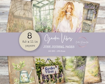 Garden Vibes Junk Journal Pages | US Letter size | Eight 8.5x11 inches pages | Printable | Spring