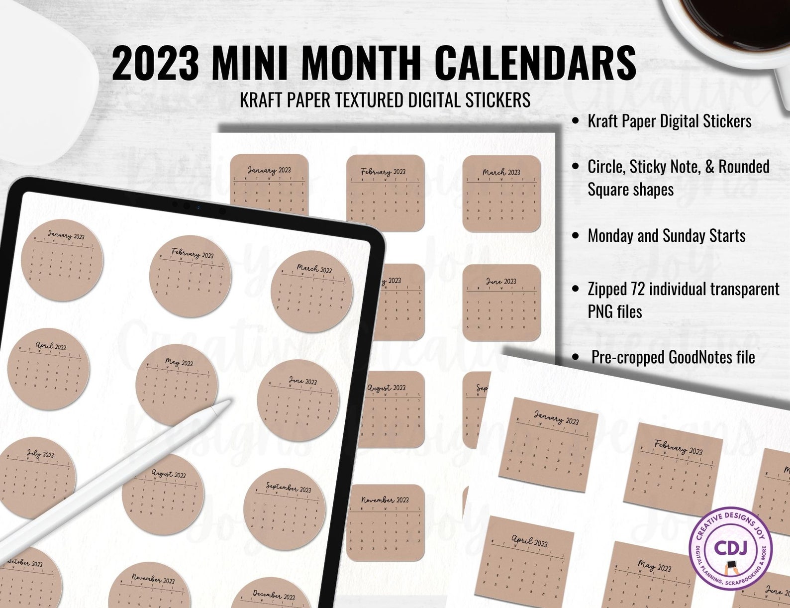 2023 Mini Calendar Widget Digital Stickers BUNDLE Sunday Etsy