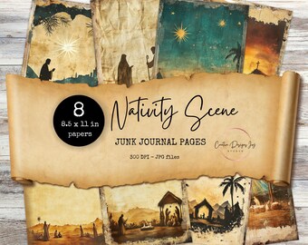 Nativity Scene Junk Journal Pages: Vintage Holiday Scrapbook (Digital Download)