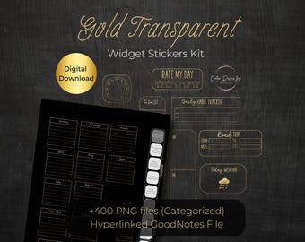 Gold Planner Stickers: Transparent Digital Widgets (PNG, GoodNotes)