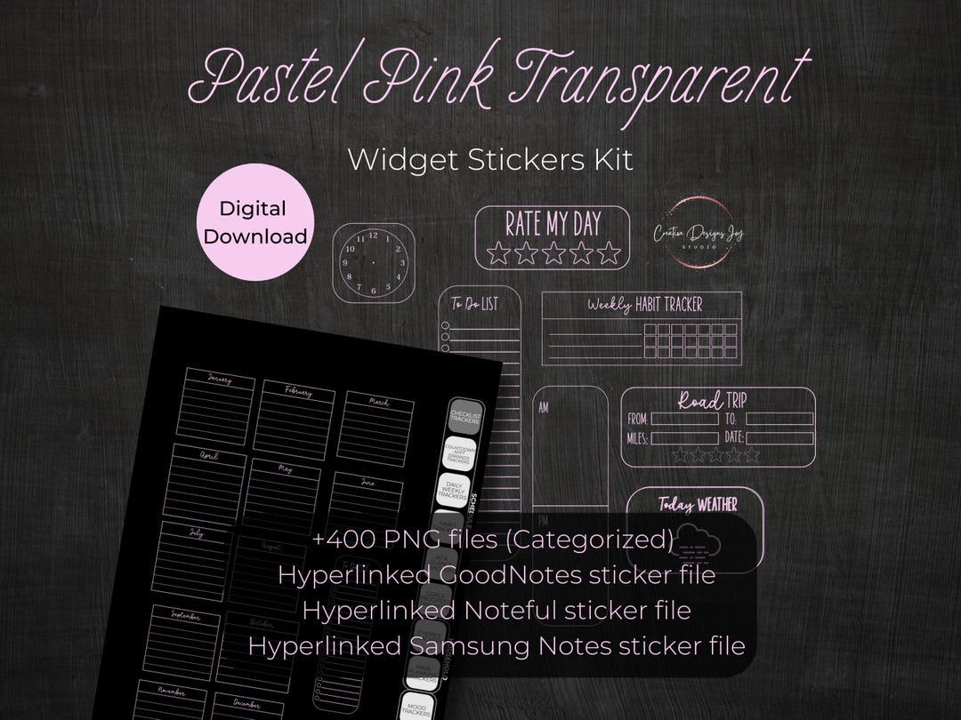 Pastel Pink Digital Planner Stickers: Transparent PNG Widgets ...