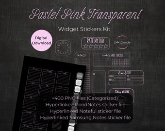 Pastell Rosa Digitale Planner Sticker: Transparente PNG Widgets (GoodNotes, Noteful, Samsung Notes) (Digital Download)