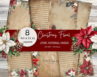 Christmas Floral Junk Journal Pages: Vintage Holiday Ephemera