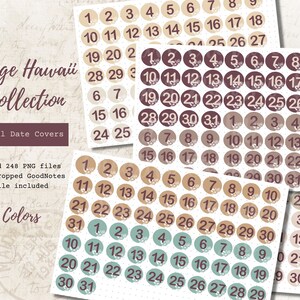 Vintage Hawaii Planner Date Stickers: Floral Circle PNG, GoodNotes (Digital Download)