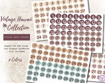 Vintage Hawaii Digital Date Covers Add-On Set for Planner, Pre-Cropped GoodNotes and Zipped PNG files included
