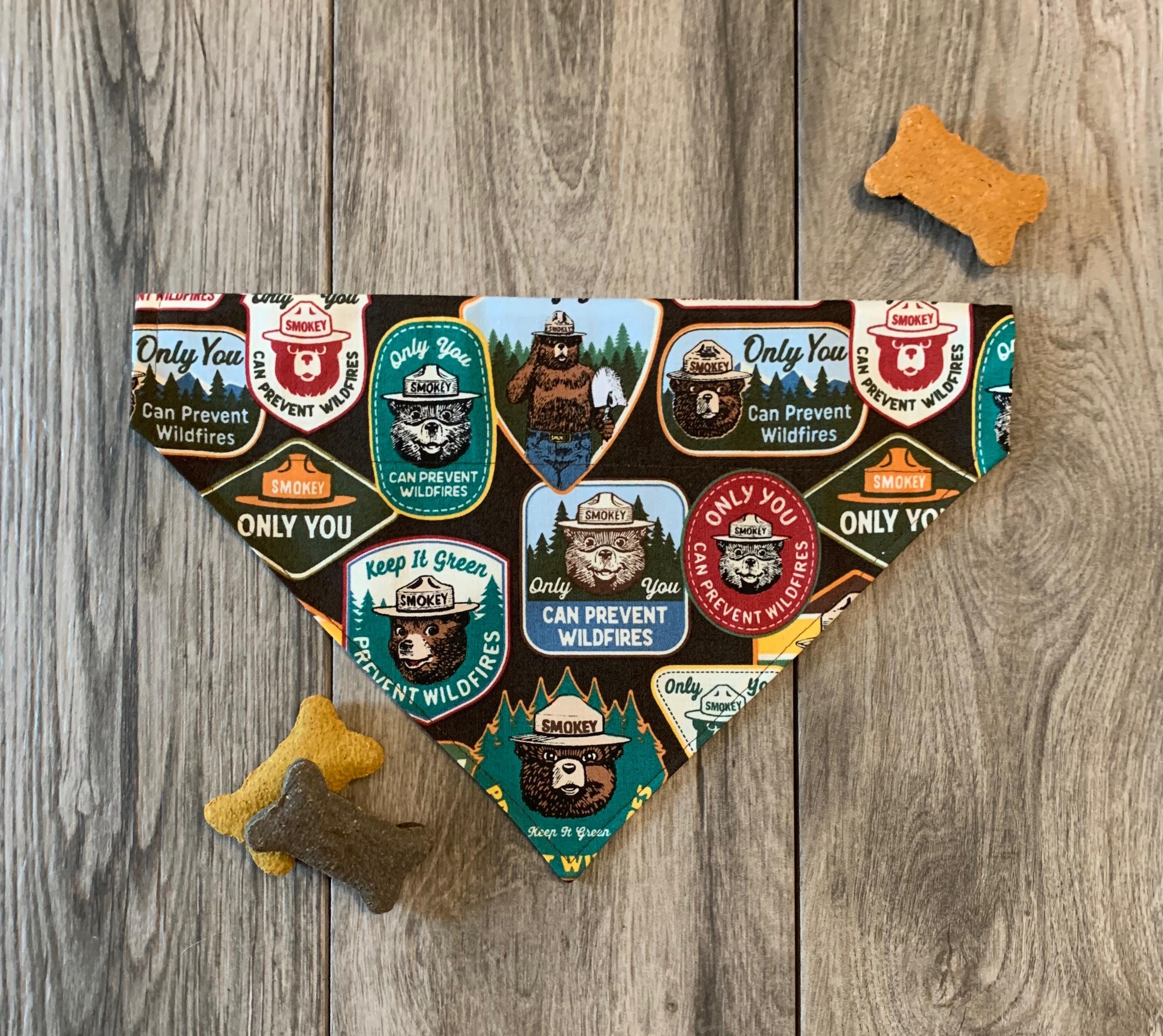 Dog Bandana, Over the Collar Dog Bandana, National Parks Bandana, Smokey, Smokey Bear, Adventure Dog Bandana, Hiking Dog, Camping Dog
