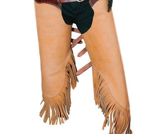 warreplica Western-Cowboy-Chaps aus Wildleder für Herren/Damen, Chaps, Jagd-Schutz-Chaps mit Joch-Set