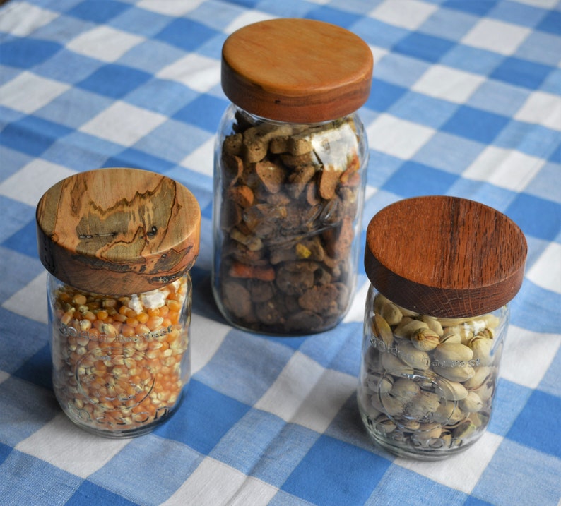 Wooden Mason Jar Lid with threaded insert 4 woods available Etsy