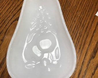 MCM Milk Glass PEAR SHAPED Serving Relish Candy Dish Vtg Kitchenware Decor