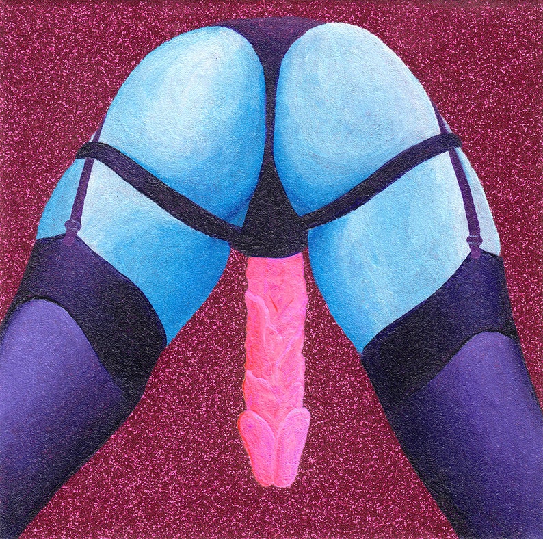 Unique Erotic Artwork, Sexy Girl, Panties, Lingerie, Mistress, Dominatrix, Dominant Woman, Stockings, Garter Belt, Booty - How's It Hanging 