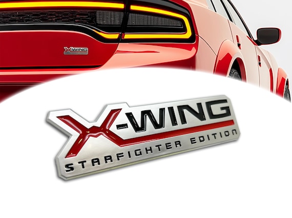 Car emblem gift for Star Wars fan - X-Wing Starfighter Edition - Paint-safe adhesive - Weather resistant - 5in L x 1.25in W