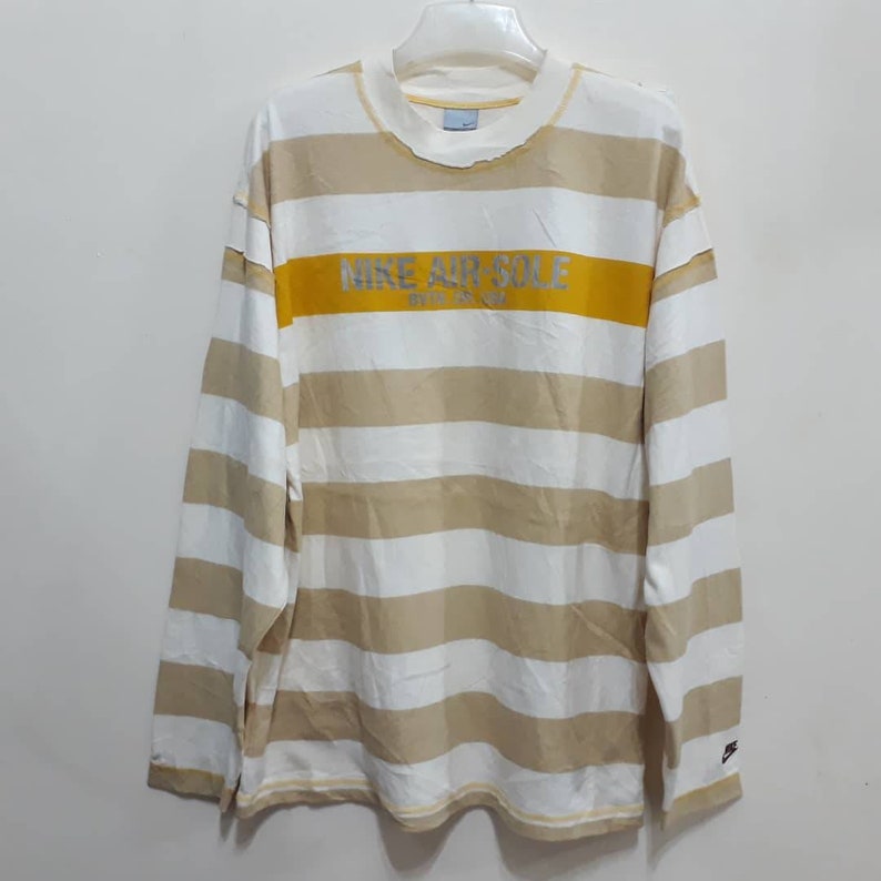 NIKE AIR-SOLE Long Sleeve T Shirt Striped Tee Velvet Logo | Etsy