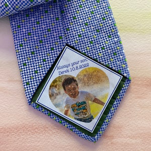 Father of the Groom Tie Label, tie with picture patch, Picture Tie Patch, Tie patch Father of the Bride, Thank You Dad Label, Photo Patch image 1