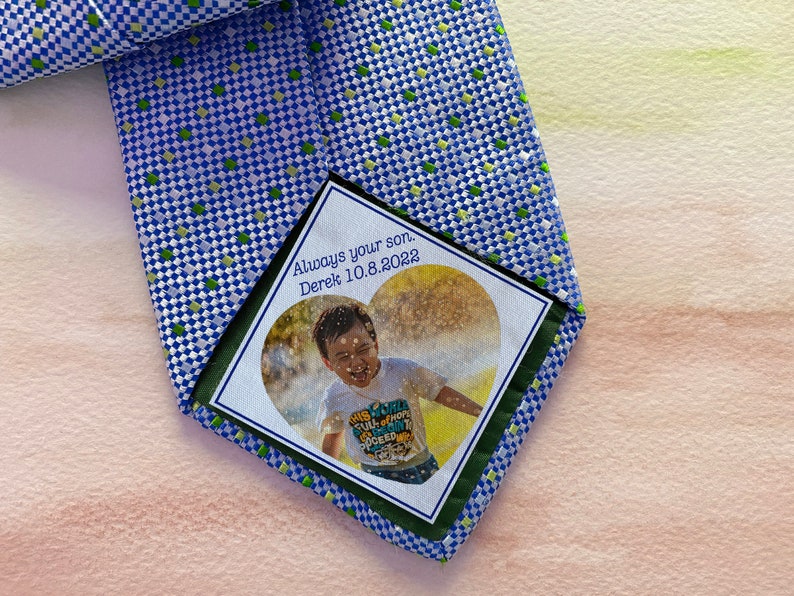 Father of the Groom Tie Label, tie with picture patch, Picture Tie Patch, Tie patch Father of the Bride, Thank You Dad Label, Photo Patch image 1