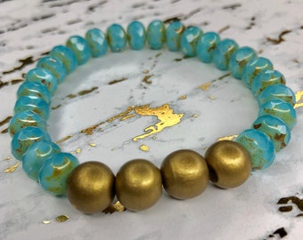 Gold Wooden Bead Stretch Bracelet