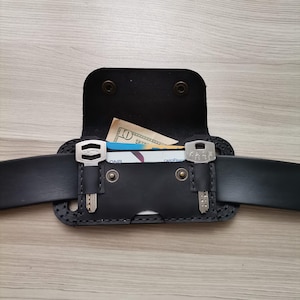 Cartera de cuero fina y confiable para cinturón, tarjetero, pequeño estuche para tarjetas de identificación, regalo para papá y aniversario para hombre.