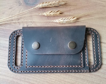 Cartera de cuero fina y confiable para cinturón, tarjetero, pequeño estuche para tarjetas de identificación, regalo para papá y aniversario para hombre.