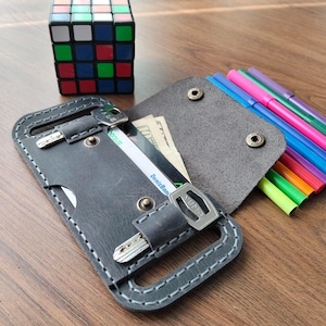 Slim Leather Card Holder Belt Wallet: Handmade Crazy Horse Leather