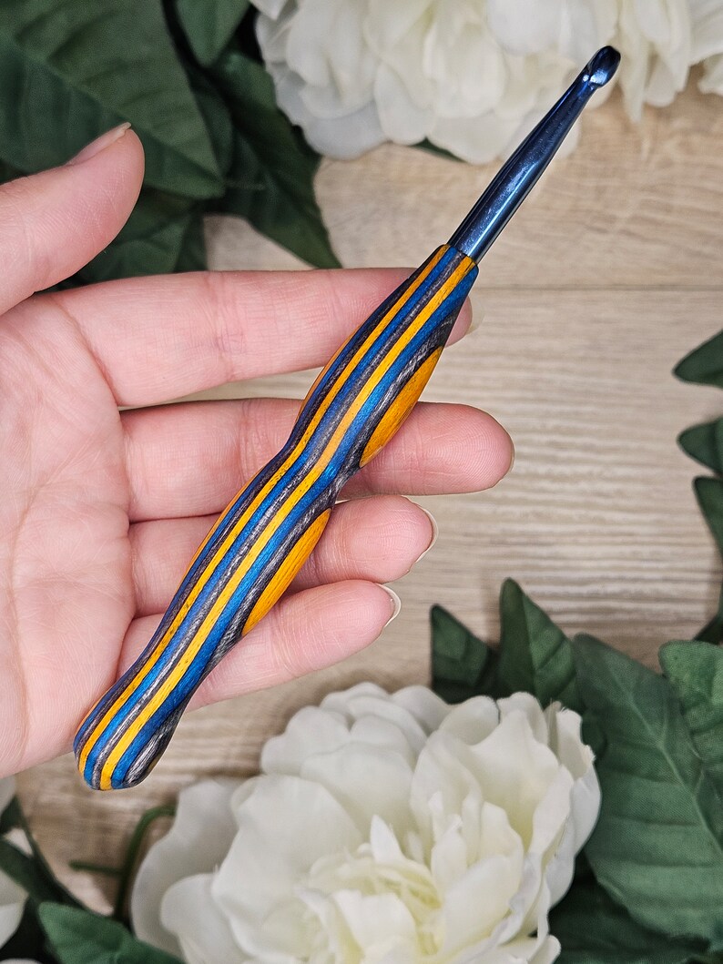 Metal Tip Hand Turned Wood Crochet Hook Ergonomic Handle Ready to Ship