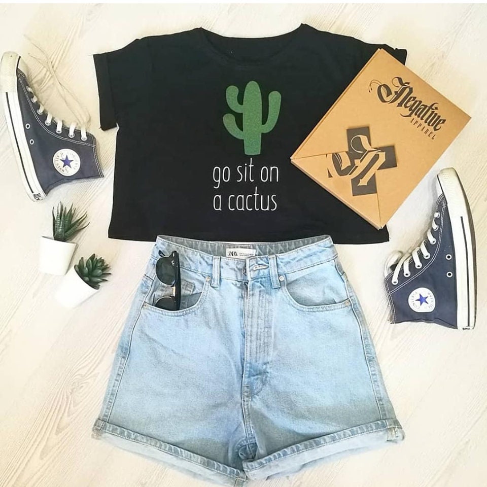 Funny Women Crop Top With Sayings Go Sit on a Cactus Etsy