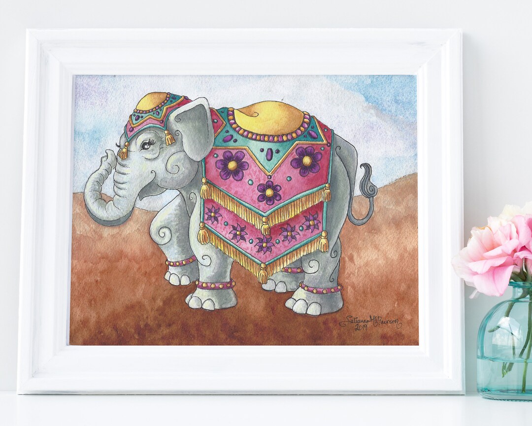 Boho Elephant Wall Art Etsy
