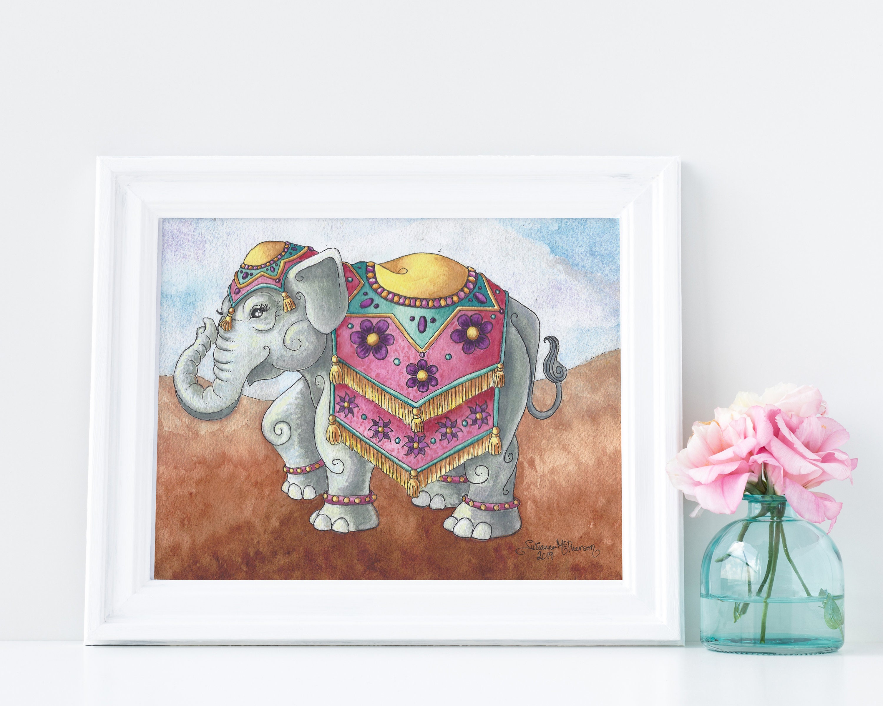 Boho Elephant Wall Art Etsy