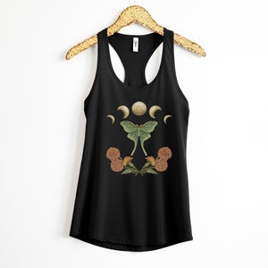 Luna Moth Moon Phases Women's Racerback White Tank Luna Moth Shirt | Bug Shirt | Luna Moth| Cottagecore Shirt | Tank Top fairycore Clothing